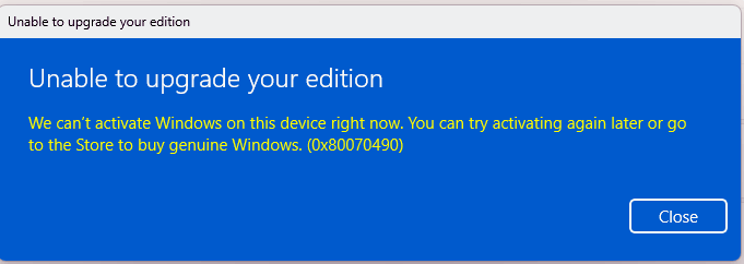 unable to upgrade your edition windows 11