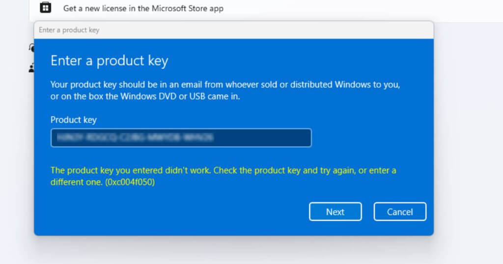 Upgrade error 0xC004F050