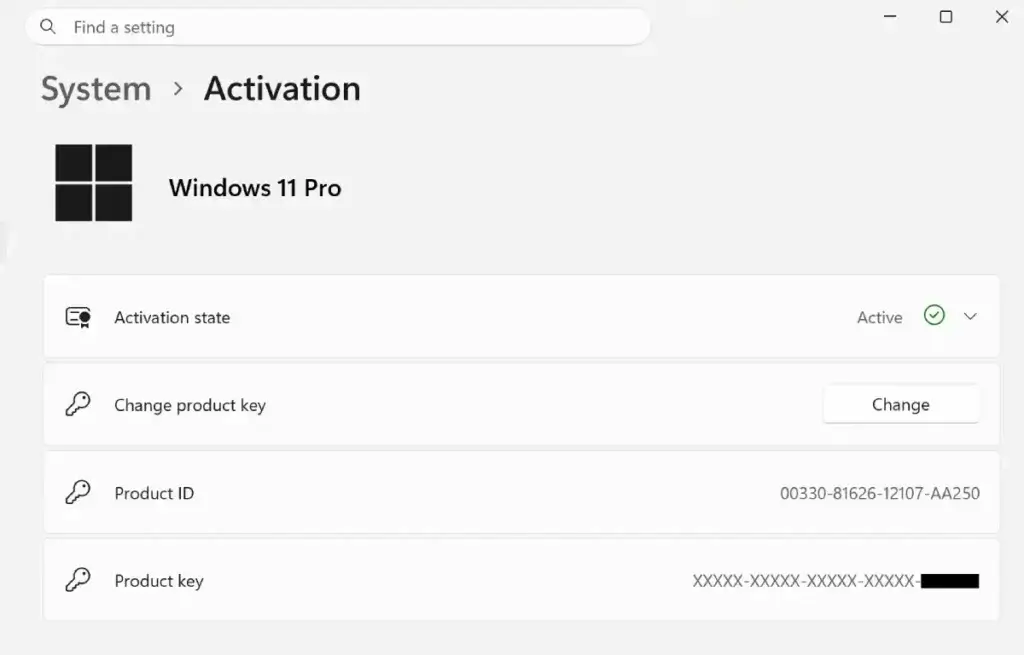 Windows 11 Pro key Activation Screenshot